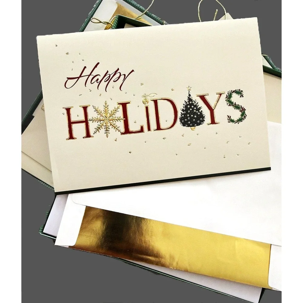 3 Boxes - 54 Deluxe Red Gold Snowflake Merry Christmas Cards Lined Envelopes NOS